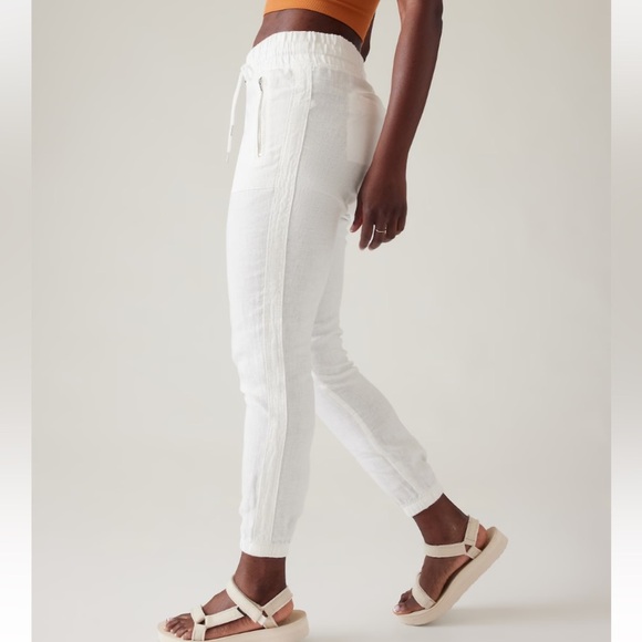 Athleta Cabo 100% linen joggers white 22591 - Picture 3 of 16
